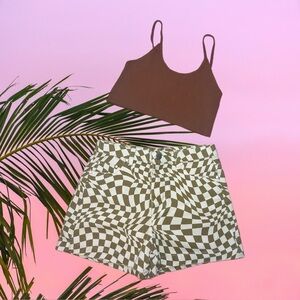Originality Girl’s Summer Bundle Tan & White Shorts w/ Tan Crop Tank Size (7-16)